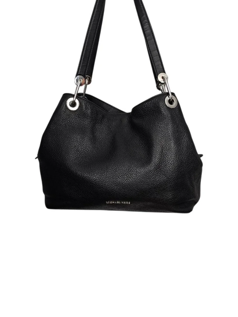 Michael Kors Raven Large Hobo Pebble Leather Shoulder Bag COA Black Silver